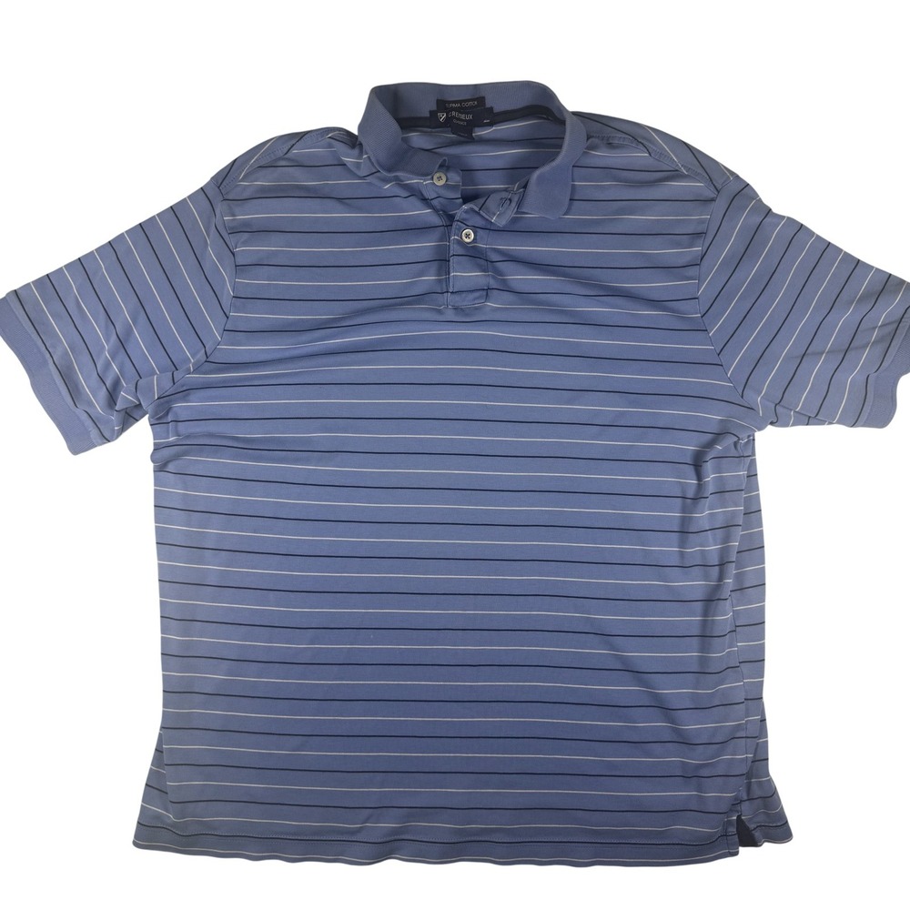Cremieux Polo Shirt Mens Large Blue White Striped Supima Cotton Classics Golf